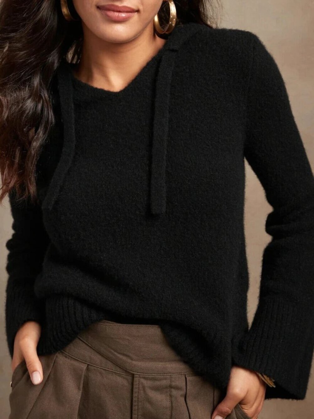 NWT Banana Republic Black Relaxed Fuzzy Wool-Yak Hair Hoodie Sweater XS